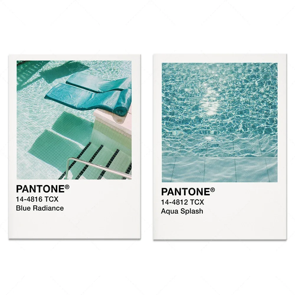 Pantone Poster, Aqua Splash Print | Blue Rays Summer Aesthetic Poster | Swimming Pool Print | Summer Decoration | Blue Green Pan