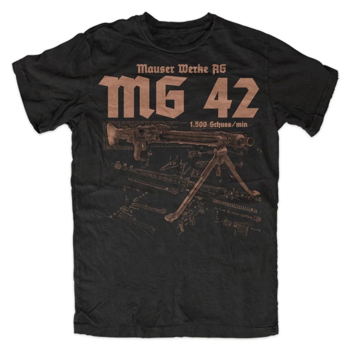 Funny Wehrmacht MG42 Anatomy Printed T-Shirt. Summer Cotton Short Sleeve O-Neck Mens T Shirt New S-3XL