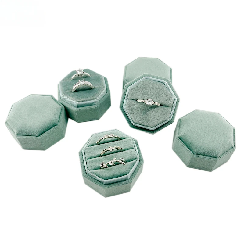 Velvet Jewelry Box Octagonal Ring Holder Double Ring Box Wedding Ring Case with Detachable Lid Jewelry Organizer Storage