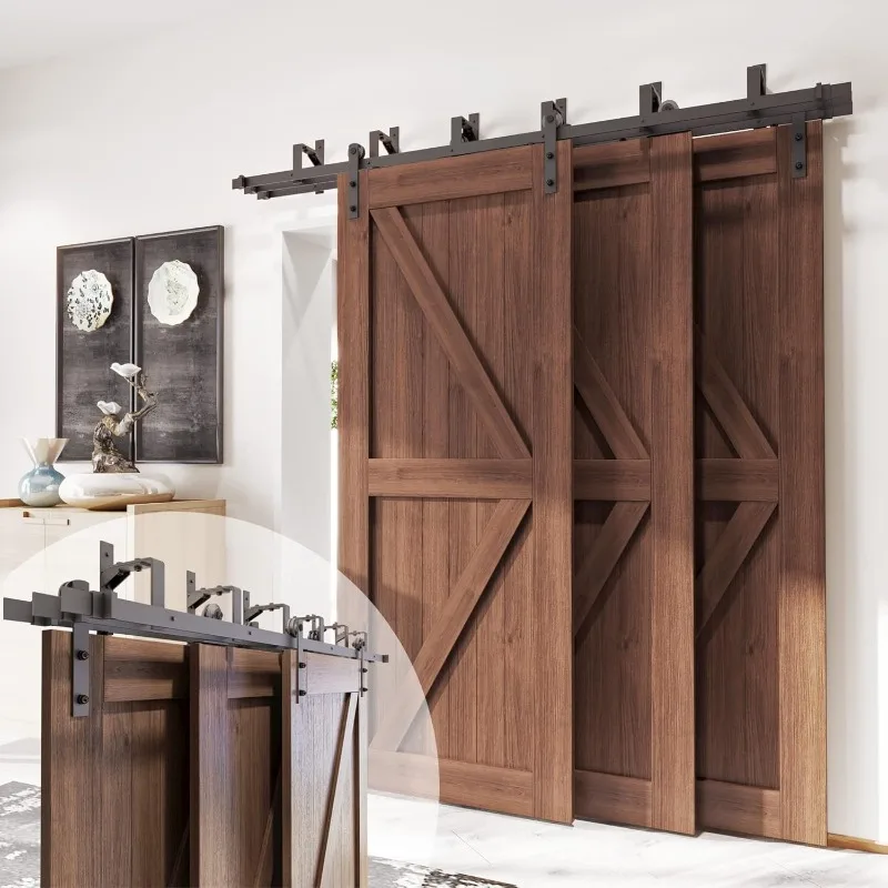 

home. Black Rustic Triple Track Bypass Sliding Barn Door Hardware Kit (for Door Thickness 1-3/8in ~ 1-3/4in), Three 10ft