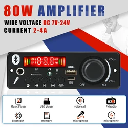 DC 12V 80W Amplifier Bluetooth MP3 WMA APE Decoder Board Handsfree Car Audio Microphone USB TF FM Radio Mp3 Music Player Speaker