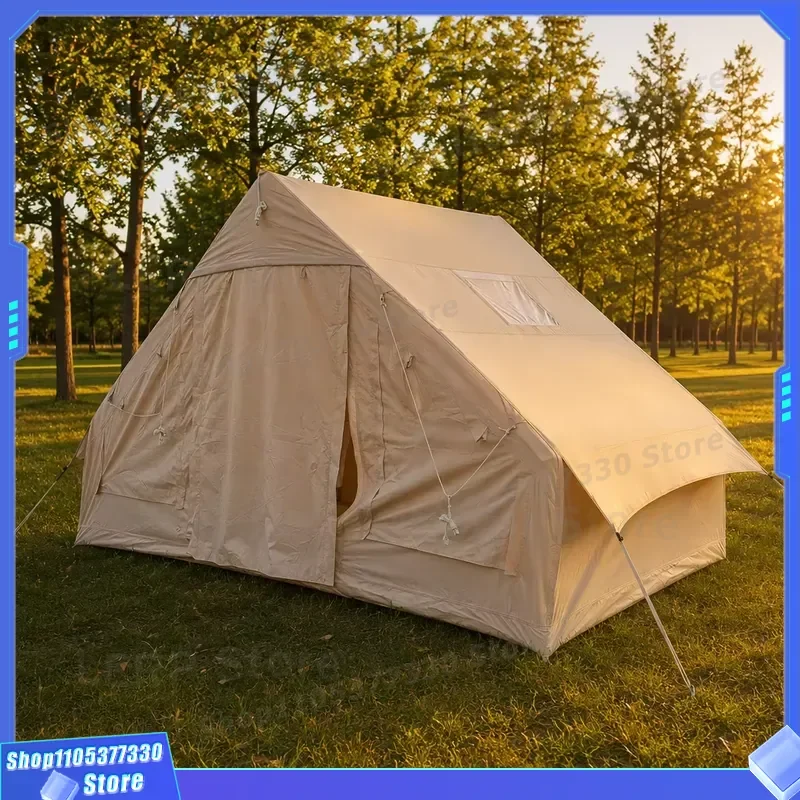Glamping Inflatable Tent 6.3sqm Entry-Level Single Door 210D Oxford Khaki Air Cabin Simple Assembly Budget Portable Camping