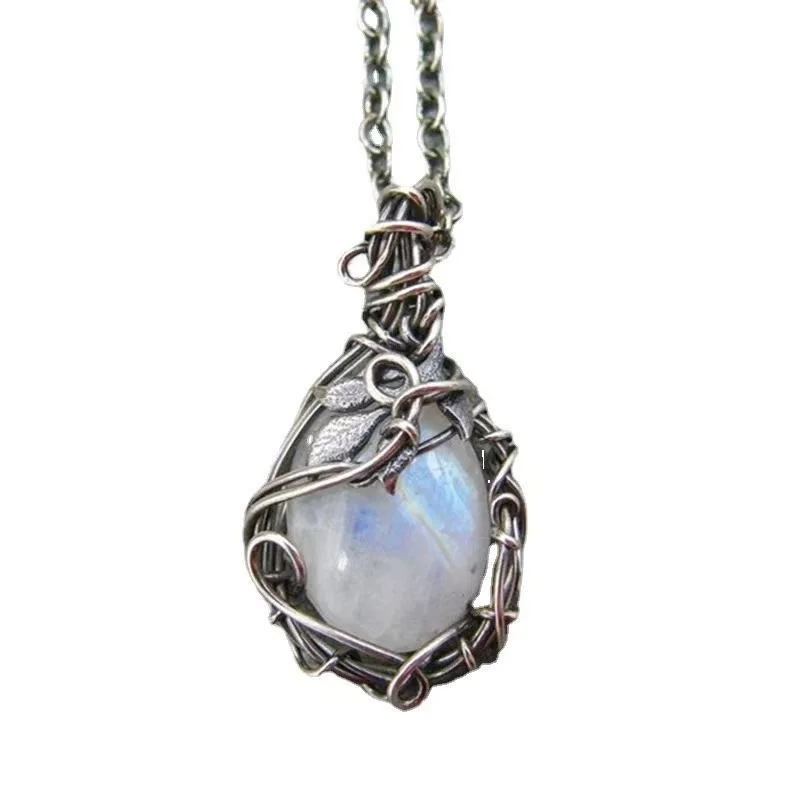 الاتجاه العالمي الجديد تأثيري اكسسوارات Moonstone المرأة العظام سلسلة الرجعية البوهيمي نمط ورقة الكرمة الملحقات