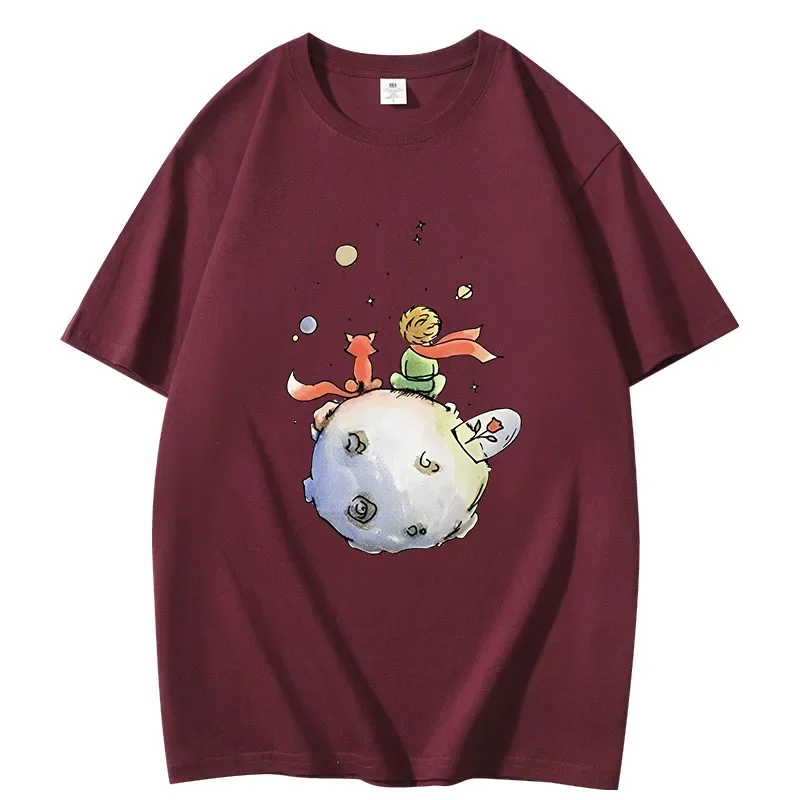 Summer Men\'s T-Shirt Cotton Cartoon T-shirt Little Prince Print Graphic Tee Shirts for Women New O-Neck Short Sleeve Men Top