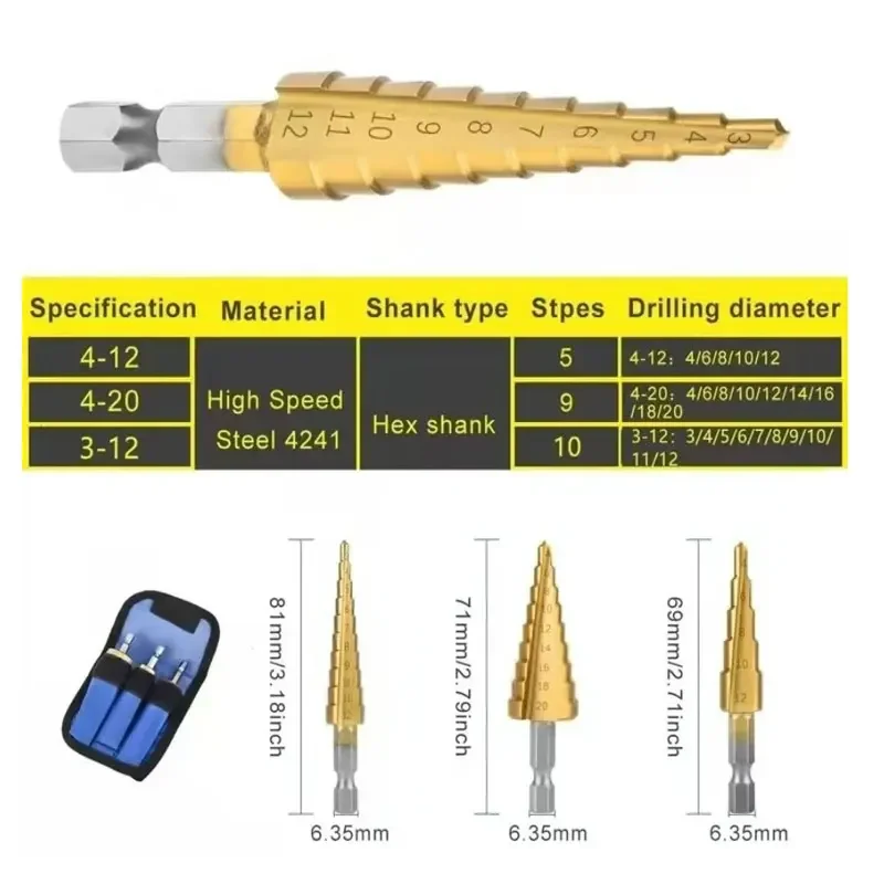 Imagem -05 - Hss Hex Shank Passo Broca para Madeira Revestido de Titânio Cortador de Furo de Metal Núcleo de Sulco Reto 412 mm 420 mm 432 mm