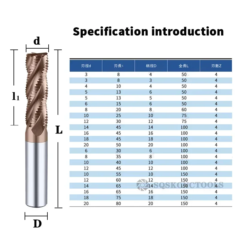 Solid Carbide Roughing End Mill CNC Milling Tools Router Biits HRC55 4 Flutes Metal Roughing machining 6mm to 20mm