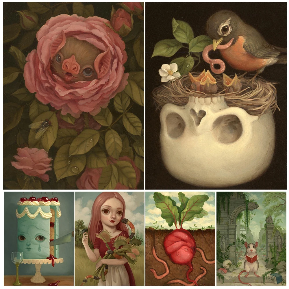 

Rose Bat Baby,Skeleton Lair,Carrot Baby,Vintage Wall Art Canvas Painting Cute Gothic Girl Abstract Art Poster Print Home Decor