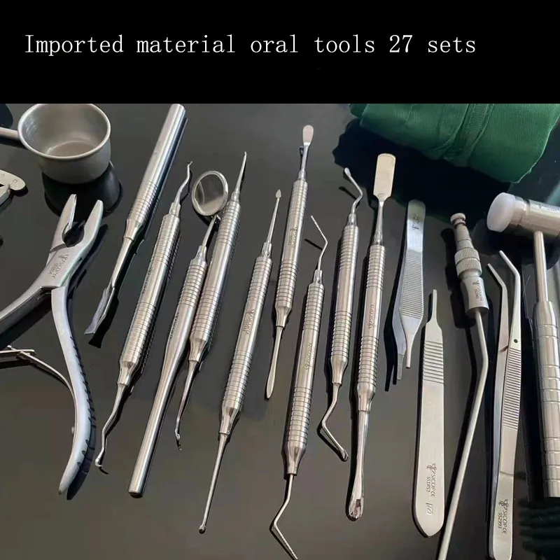 Oral implantation tools and instruments 27-piece oral tool kit implantation set needle holder rongeur separator to suck saliva