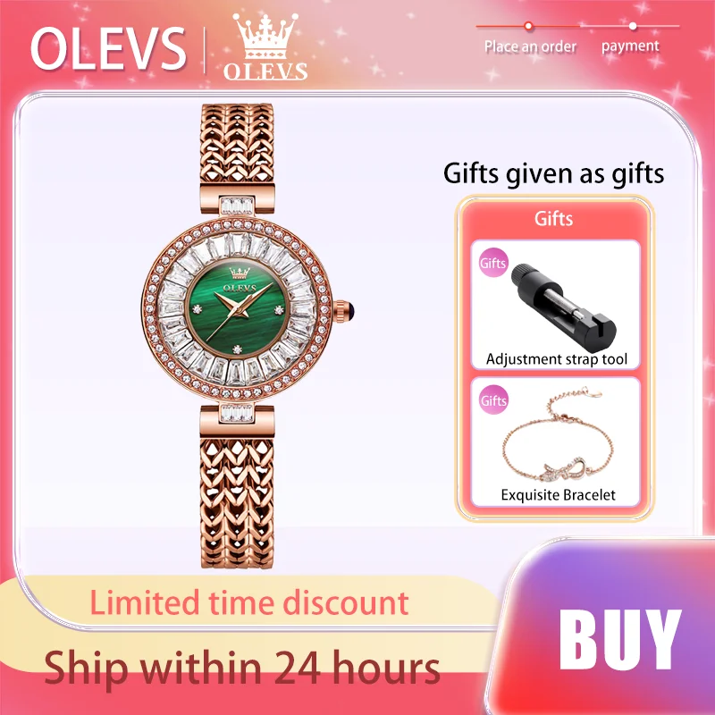 OLEVS New Elegant Luxury Women\'s Watch Original Brand Diamond Dial Waterproof Quartz Watch Stainless Steel Strap Lady Wristwatch