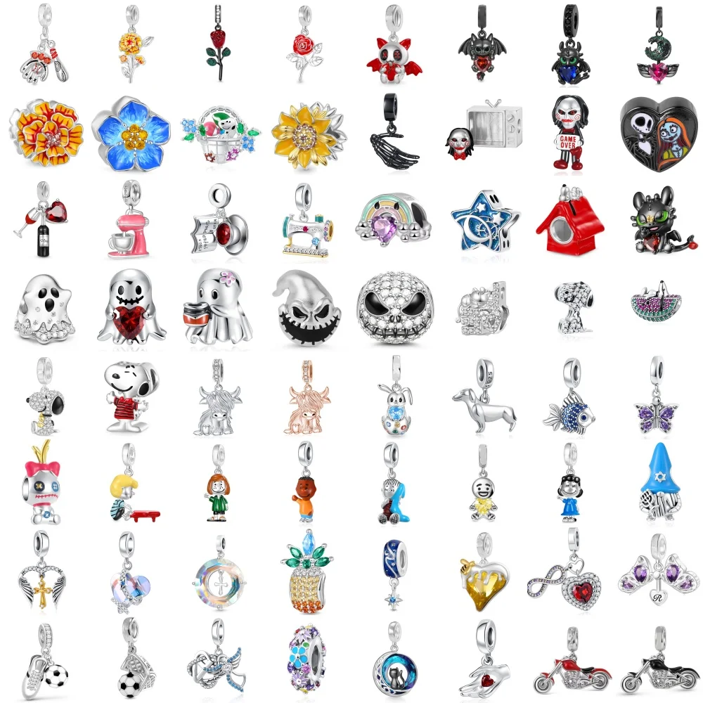 2025 nuevo superventas 925 globo de aire caliente rojo de plata, casa, perro, colgante de cuentas de gato, pulsera S925 joyería exquisita DIY