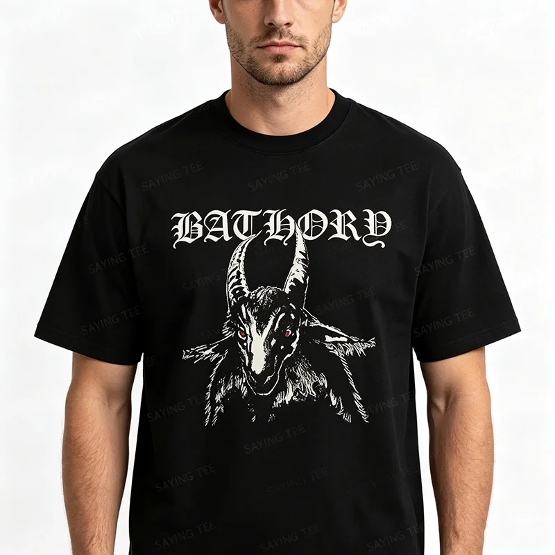 Bathory T-Shirt Celtic Frost Burzum Darkthrone Hellhammer 80er Jahre Black Metal Venom Goat Baumwoll-T-Shirts Bathory Hip Hop Rock Outfit – Detail 4