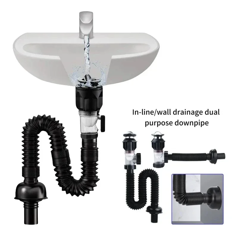 

Flip Top Anti-Odor Drain Pipe Set Kitchen Sink Drain Retractable Deodorizing Filter Flexible Downspout Bathroom Anti Clogging