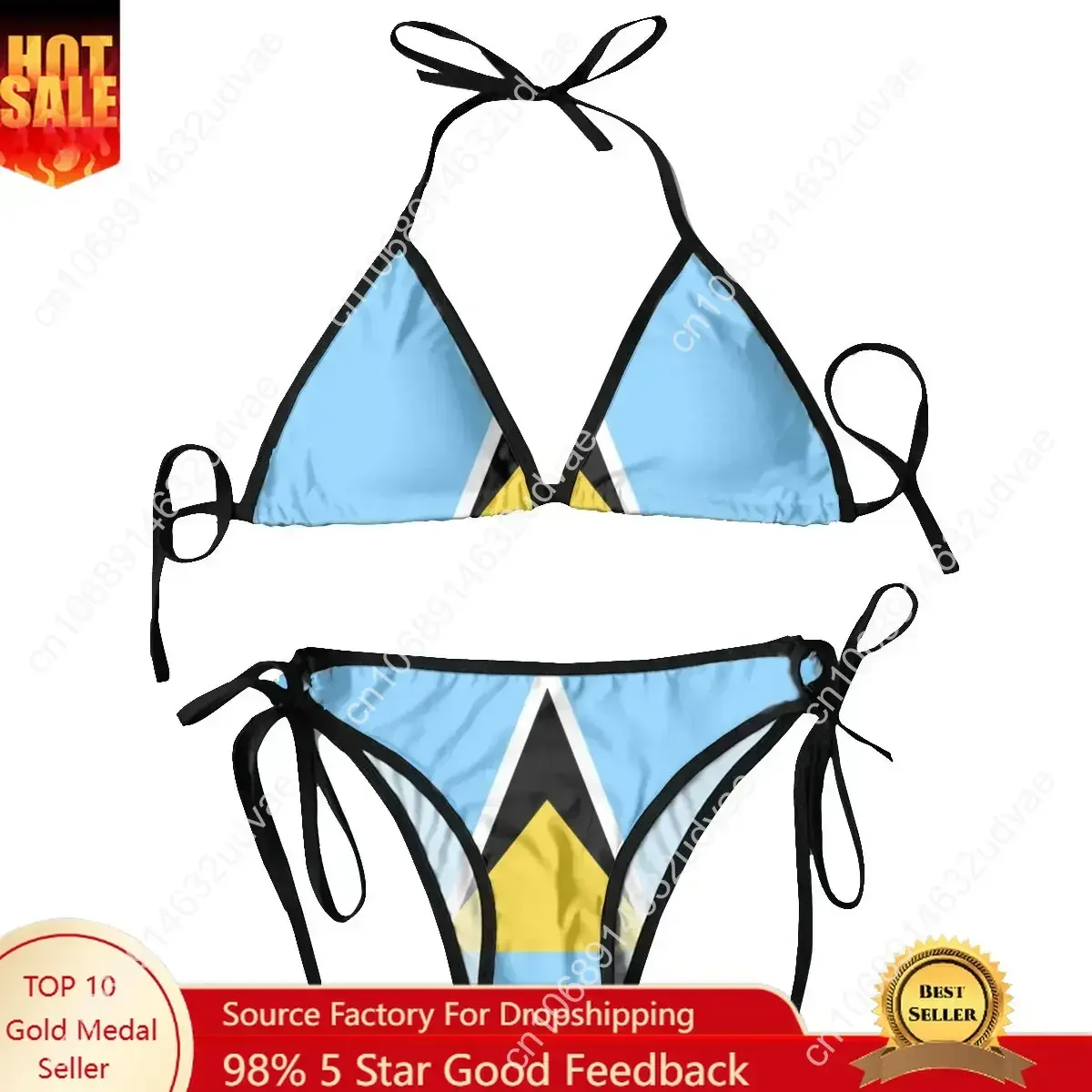 Womens Swimwear Two Piece Vacation Outfits 2024 Bikinis Sets Flag Of Saint Saint Lucia