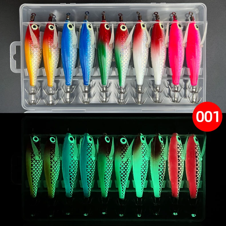 ShareShark 10 Stück/Box Tintenfisch-Jig-Köder 8cm 5,6g UV-Leuchtende Garnelenköder Horizontaler Kunstköder für Tintenfisch Oktopus Salzwasser – Detail 2