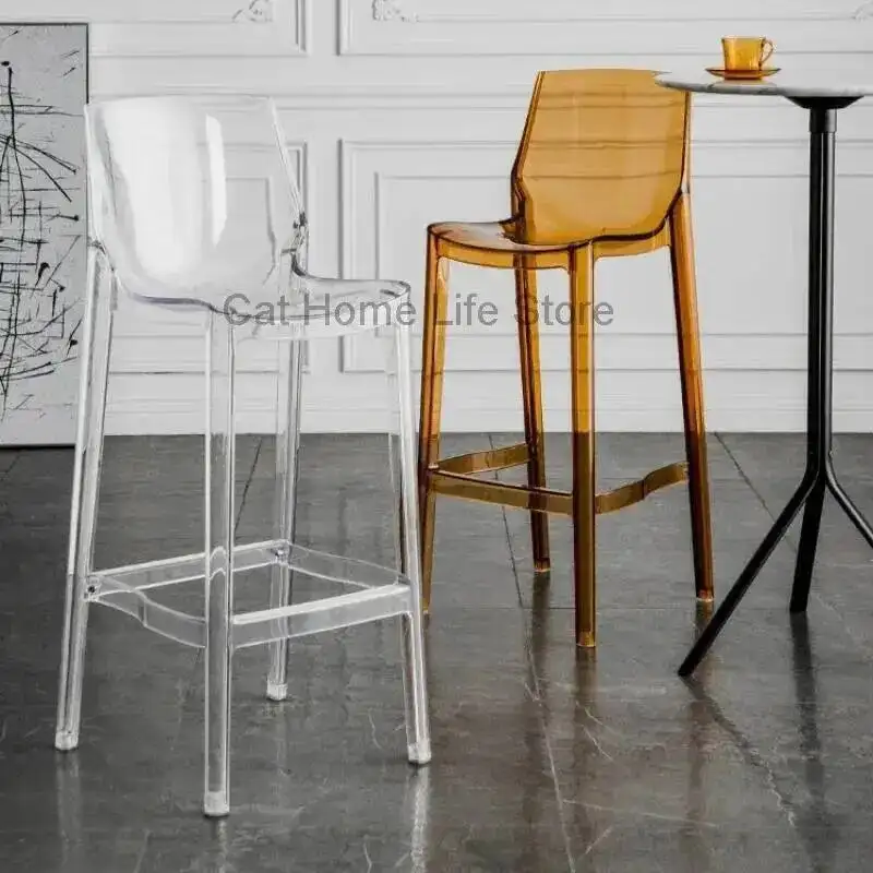 

Acrylic Chair Crystal Bar Nordic Backrest Transparent Modern Simple Bar Chairs Personalized High Legged Stool Furniture
