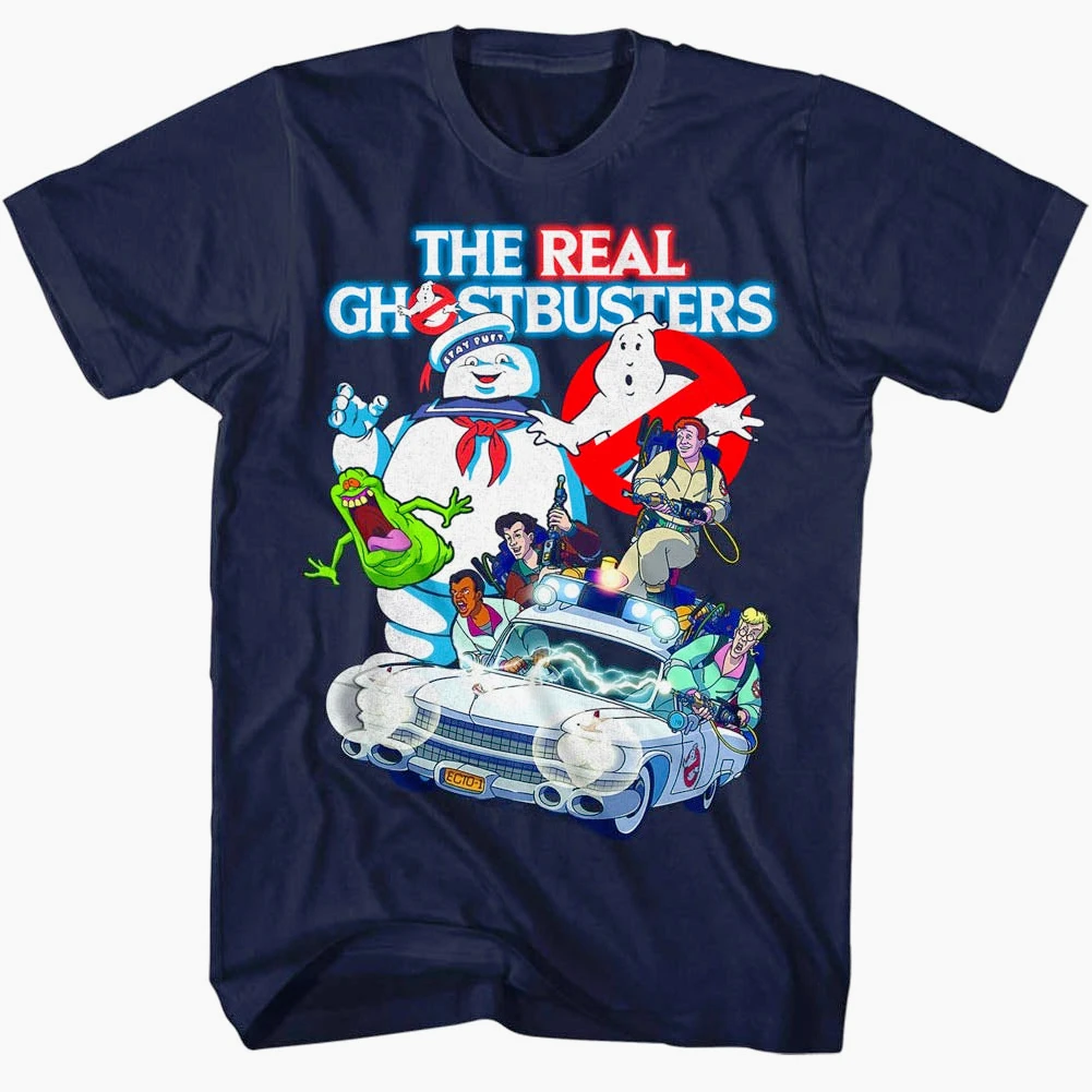 Camiseta gráfica The Real Ghostbusters Ecto-1 Slimer Stay Puft, camiseta retro de algodón con dibujos animados de los años 80, estilo urbano, de gran tamaño