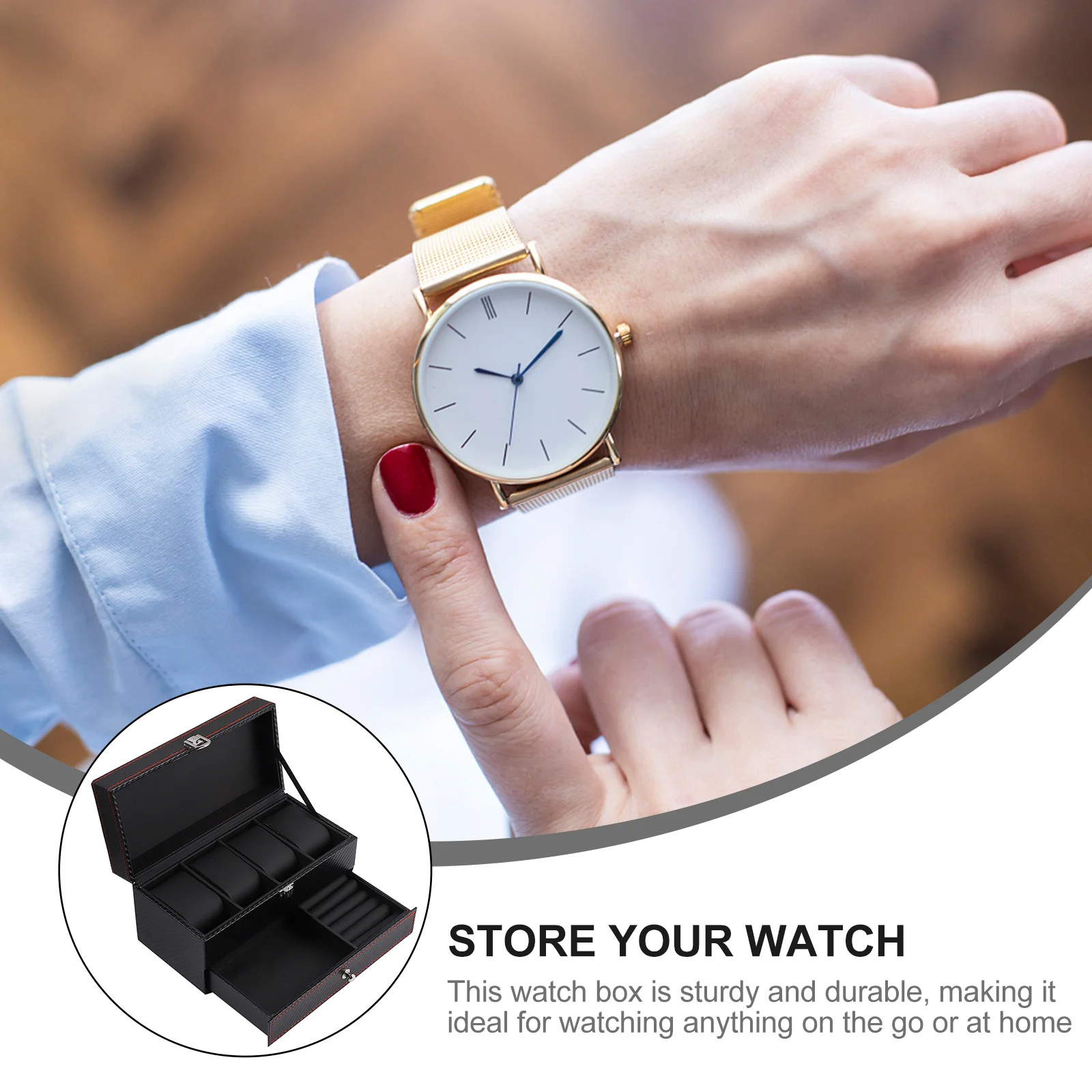 1Pcs Watch Box Jewelry Organizer Durable Storage Display Case Suitable for Wedding Engagement Birthday Gift Watch Box