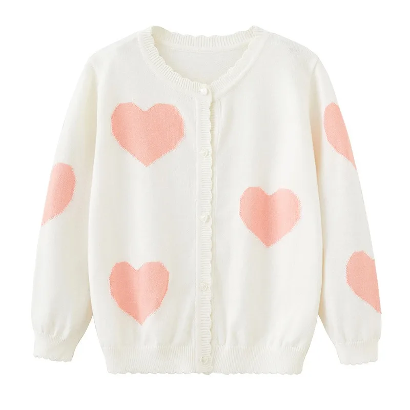 Heart-shaped cotton cardigan button Sweet knit sweater 1 2 3 4 5 6 7 8 years old children's clothing Girls 0-8 years old