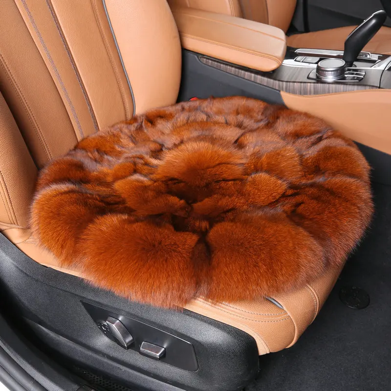 New Luxury Car Winter Fur Plush Seat Cushion Cover Thickened Warm Round Square Silicone Anti-skid Cushion Women\'s Car Interior