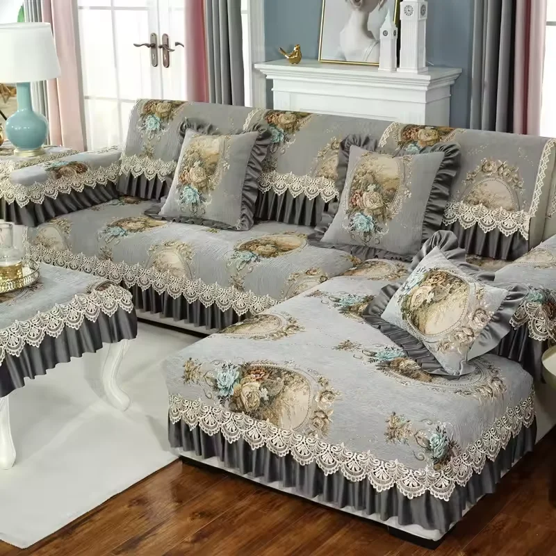 European Non-slip Sofa Cushion Cover Four Seasons Universal Sofa Towel Backrest Pillowcase Cover Towel Embroidery Lace Jacquard