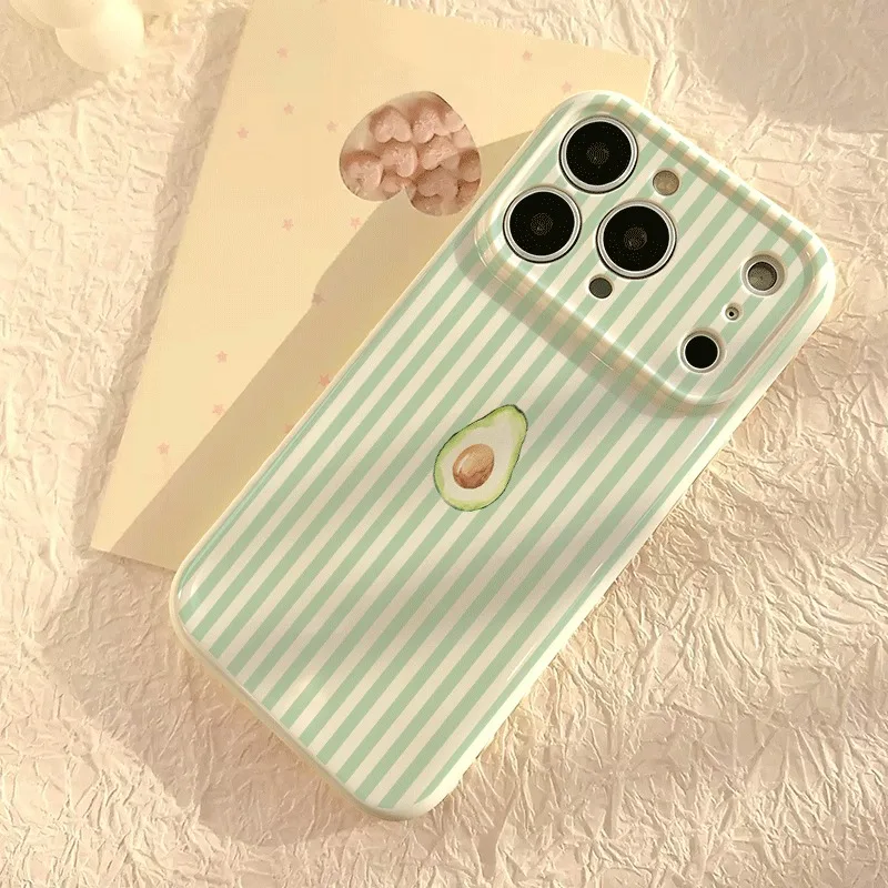 Handyhülle für iPhone 11 12 13 14 15 16 17 Pro Max 16 Plus Mintgrün Vertikale Streifen Aquarell Avocado-Muster Silikonhülle