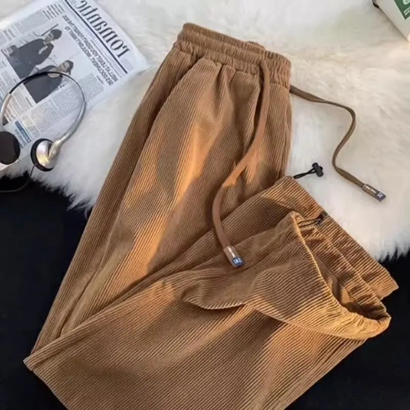 Women's Corduroy Sports Pants Straight Leg Loose Fit Summer Casual Wide Leg Trousers Cuffed Sweatpants Versatile All Seasons