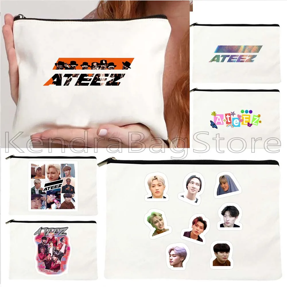 

RETRO ATEEZ Members KPOP San Mingi Yunho Seonghwa Cute Gifts Travel Canvas Cosmetic Lipstick Makeup Bag Pencil Case Zipper Pouch