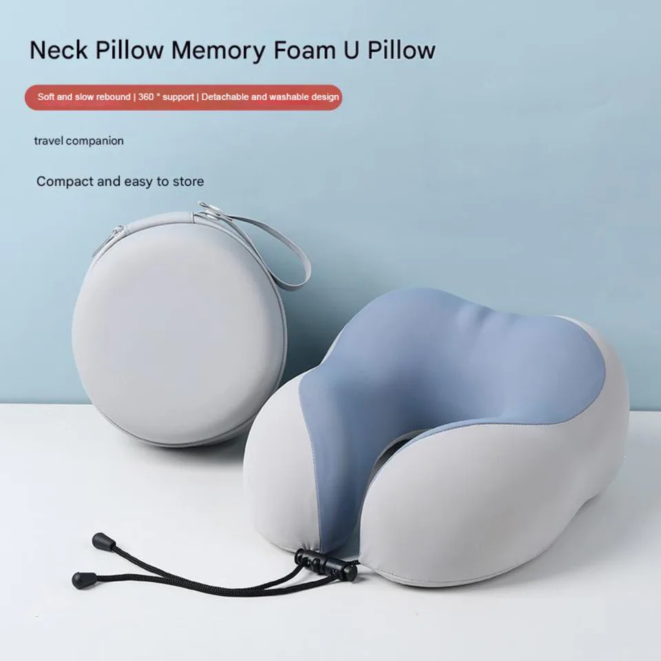 

Memory Foam U Shape Pillow Portable Travel Neck Support Beige Gray Light Blue Dark Blue Solid Color Folding Airplane Pillow