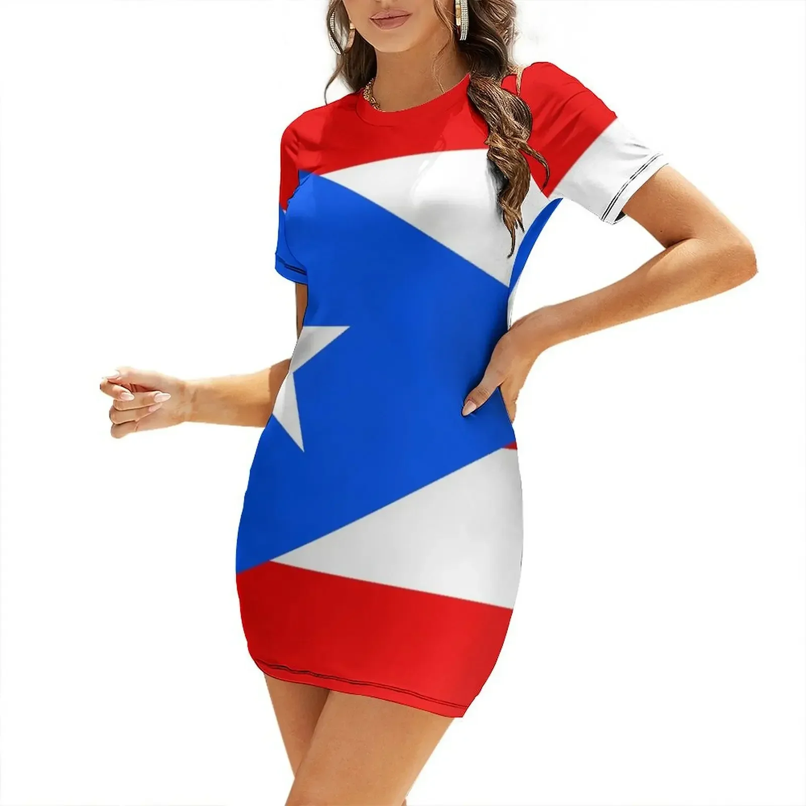 

Puerto Rico Flag Short-Sleeved Dress birthday dresses for women womens clothing