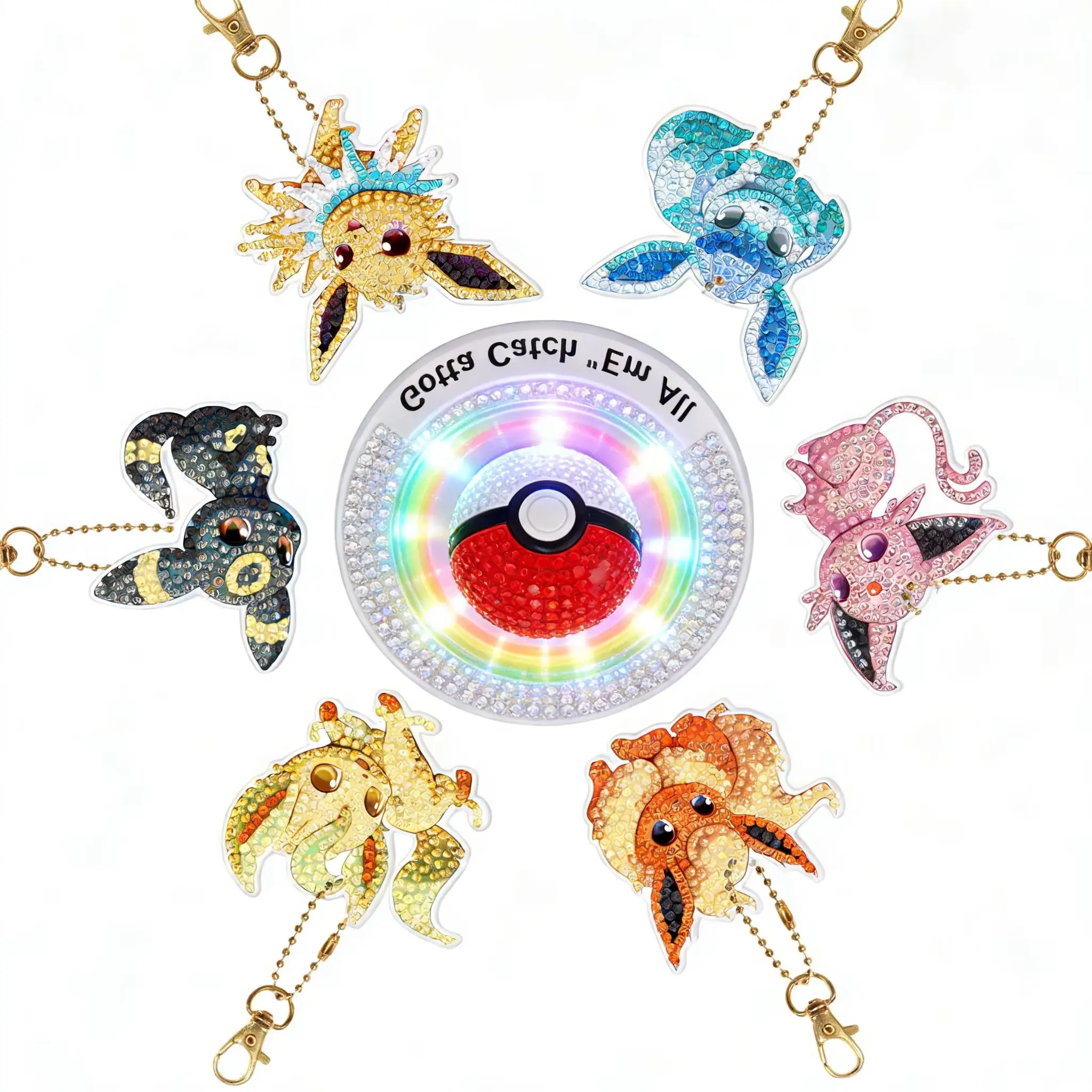 Digimon Hot Selling DIY Diamond Painting Eevee Keychains Pokemon Style Rhinestone Art Craft Bag Charms for Gift