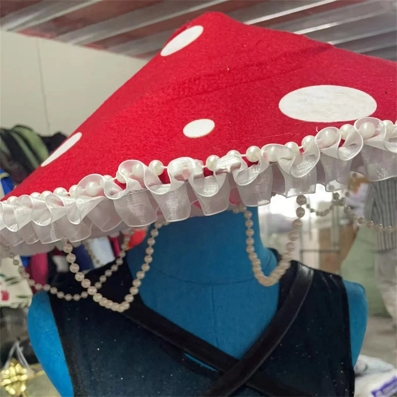 Pearl Mushroom Hat Costume Cosplay Hats Party Funny Woolen Women Beret Cap Red Toad Shaped Accessories Headwear Halloween Props