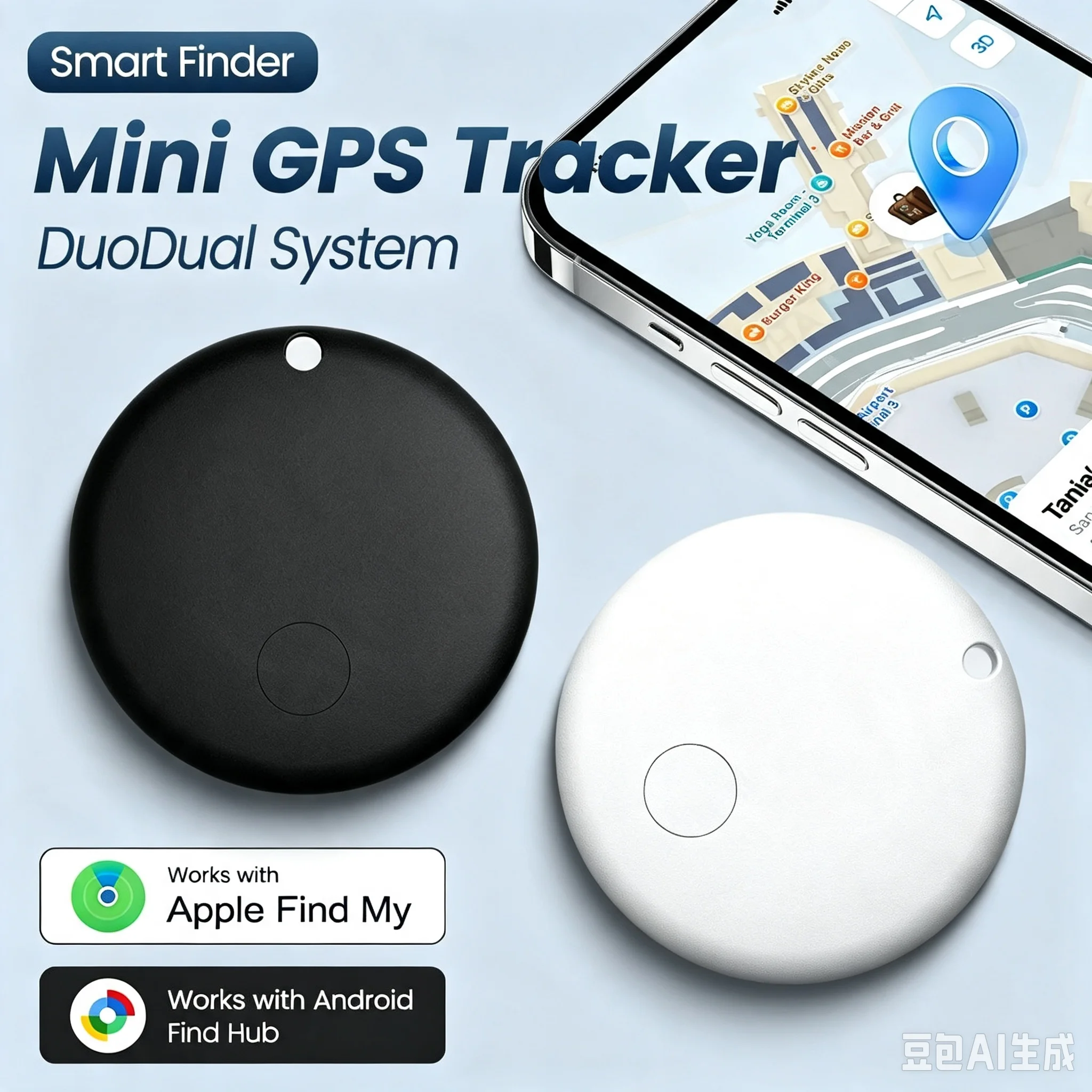 Dual Smart Tracker for iOS & Android, BT Locator Compatible with Find My & Google Hub, Anti-Lost Tag for Keys, Luggage, Wallet