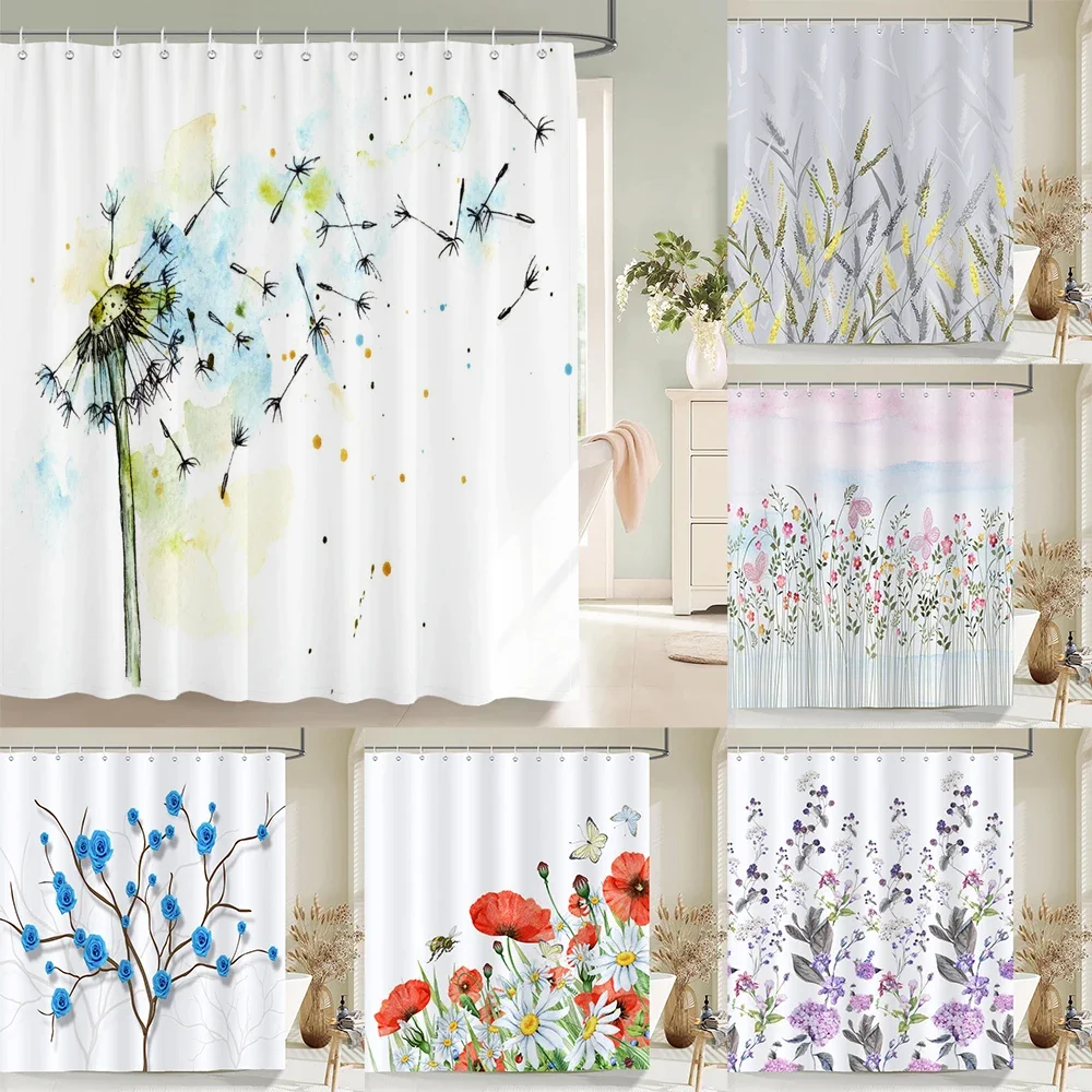 

Dandelion Natural Flowers Shower Curtains Waterproof Bathroom Curtain Bath Curtain High Quality With Hooks Shower Curtain