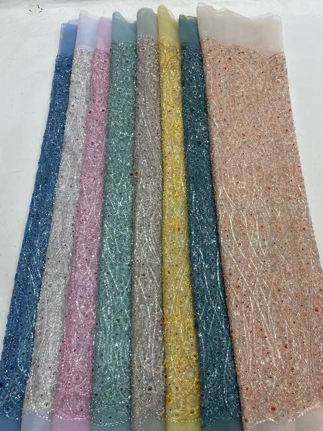 High Quality African Nigerian Gilding Tulle Lace Fabric Embroidery Organza French Lace Jacquard Brocade Lace Fabric DP0243