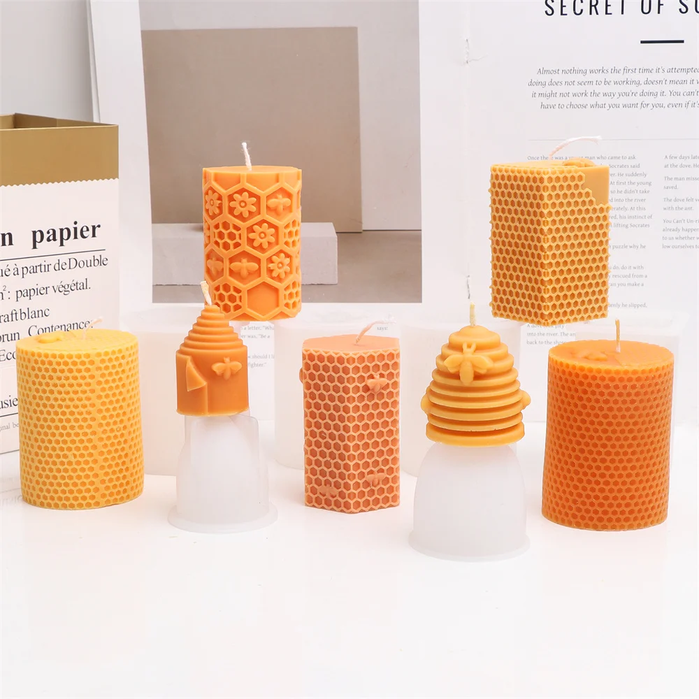 1 Stück Waben-Bienenstock-Säulen-Silikonform für Kerzen, 3D-geprägte Honig-Sechseck-Blumen-Bienen-Turm-Säulenform für Harz-Dekoartikel