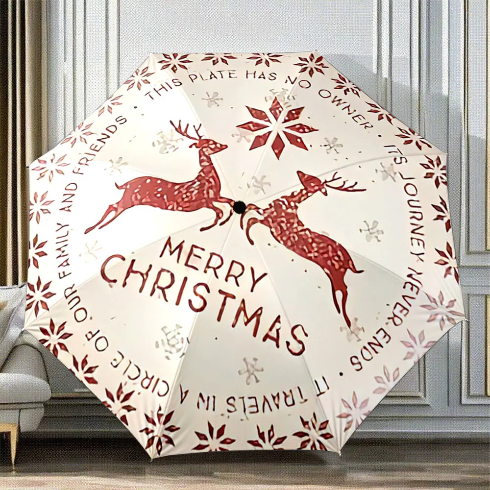 Christmas Deer Snowflake Design Printed Umbrella portable waterproof sun rain umbrella for outdoor travel beach