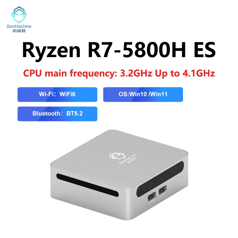 GenMachine New AMD Ryzen 7 5800H ES Windows 11 MINI PC Computador DDR4 SSD WIFI6 RTL8852, BT5.2 Desktop Gaming Computer desktops