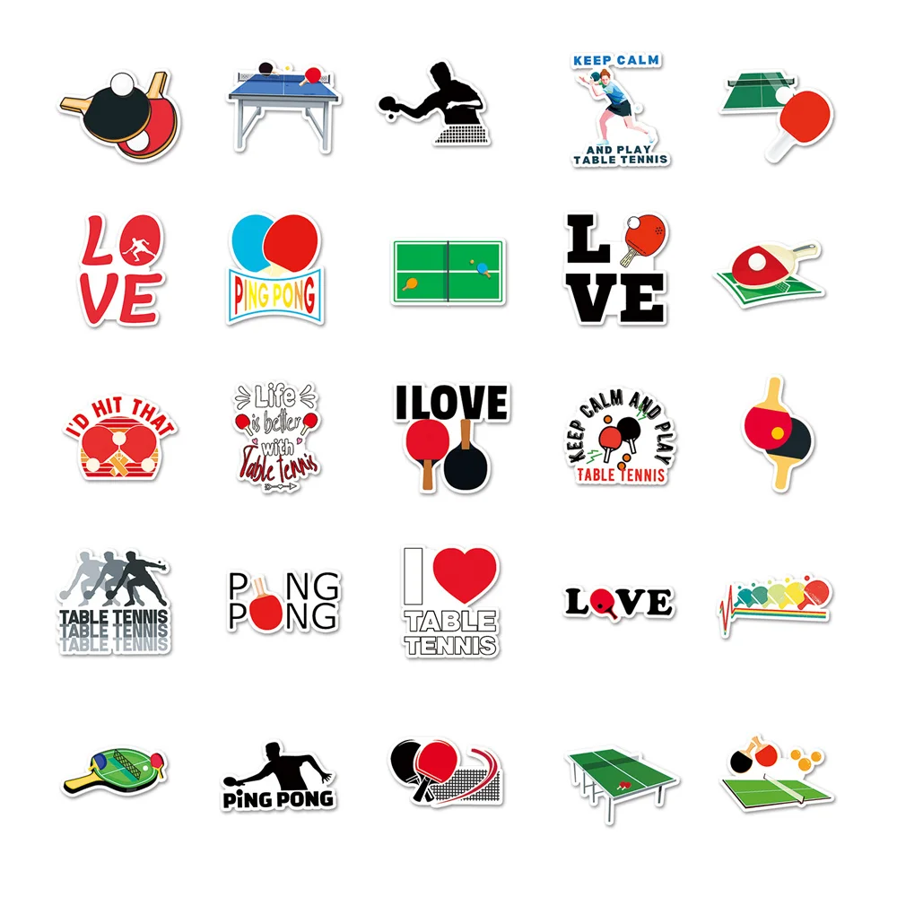 10/30/50PCS Cartoon Table Tennis Sports Personality Creative Sticker Desk Computer Phone Skateboard Waterproof Sticker Wholesale