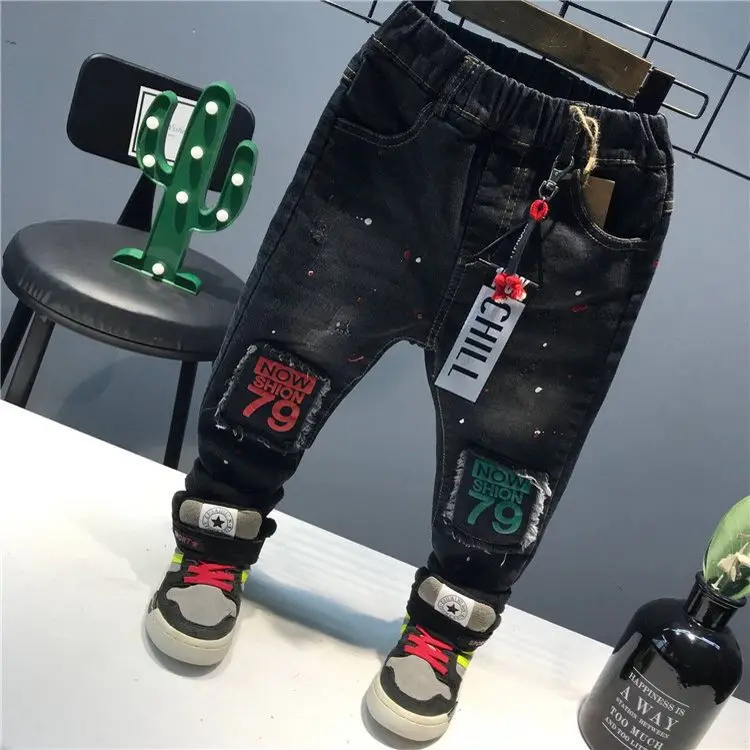 New Kids Jeans Fashion Spring Boy Pants Solid Cotton Mid Elastic Waist Pants Boys Jeans Kids Children Trousers 2-6Y