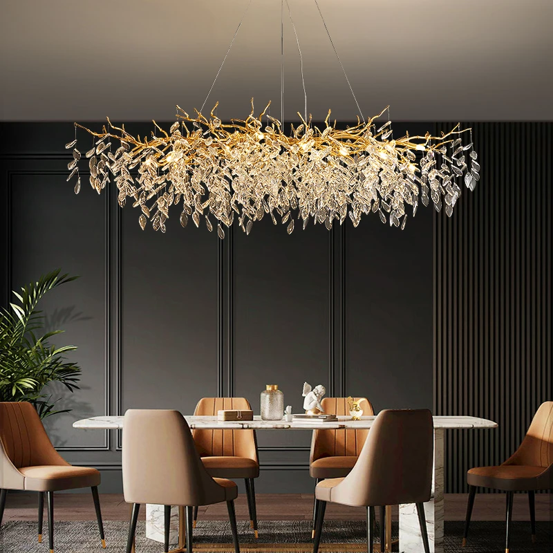 

Luxury Led Crystal Chandeliers Dining Room Branch Lustre Hanging Lamp Post Modern E14 Suspend Lamp Gold Droplight Fixtures