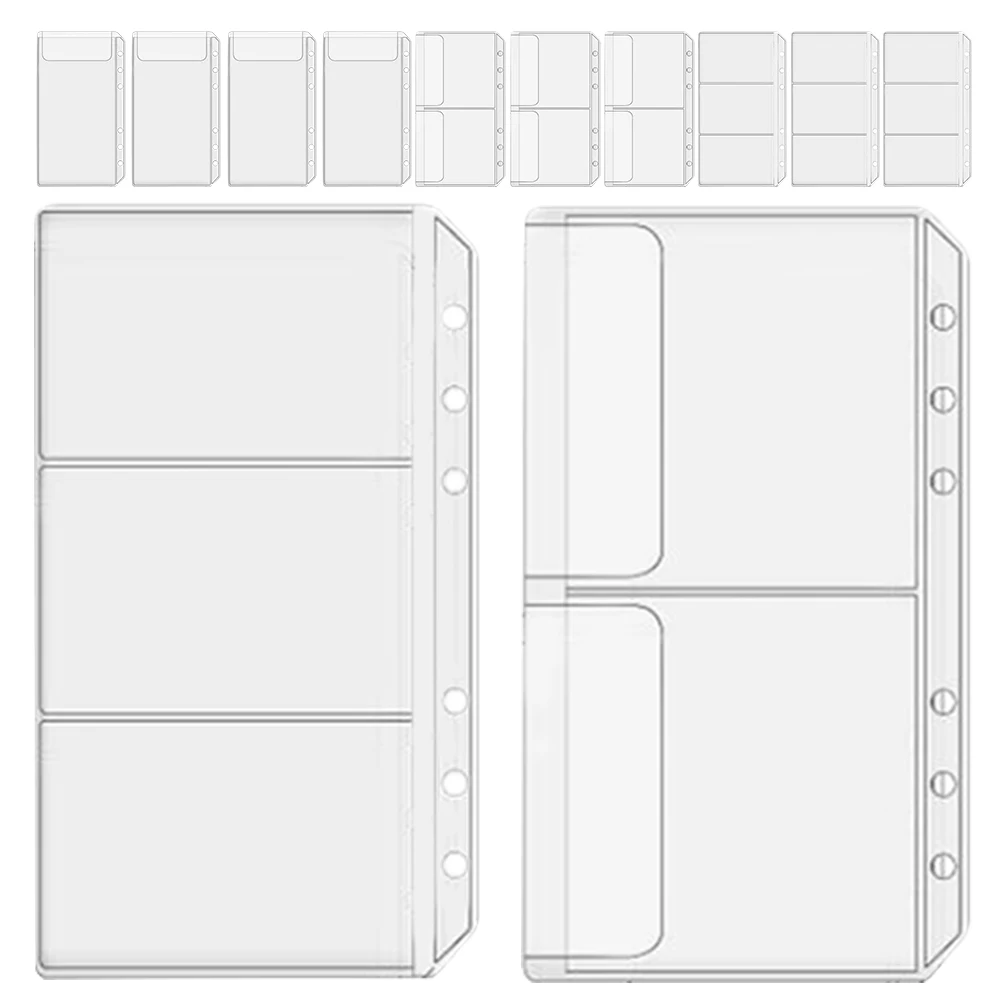 12 Pcs A6 PVC Storage Bags Clear Binder Pockets Loose Leaf Ticket Card Organizer Notebook Folder Reusable Pouches Business Card