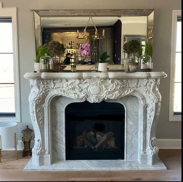 New Marble Sculpture Custom Made Fireplace Mantel Natural Marble Material