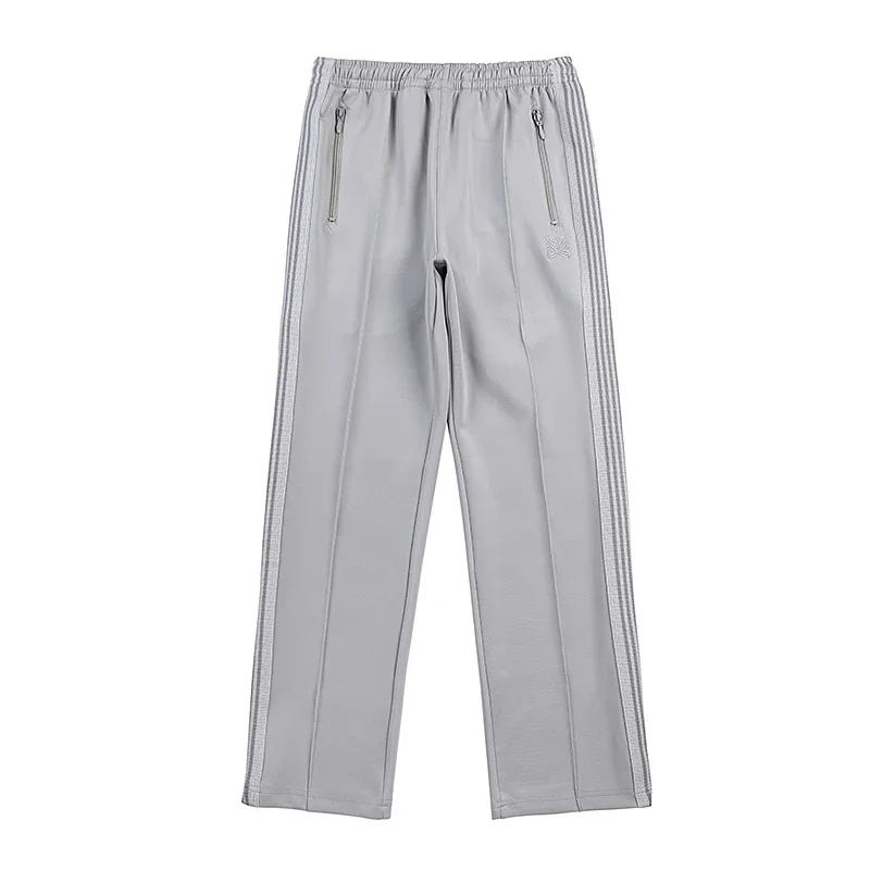 

Arrival Solid Gray Sweatpants Butterfly Embroidery Webbing Track Stripe Pants Zipper Oversize Men Women Casual Trousers