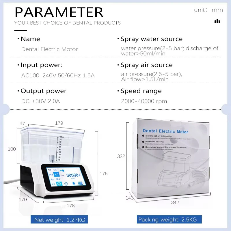 New 2025 Dental Electric Motor with Automatic Water And Air Supply Systems 4.5-inch LCD Large Screen Micro Motor Dental Lab Tool