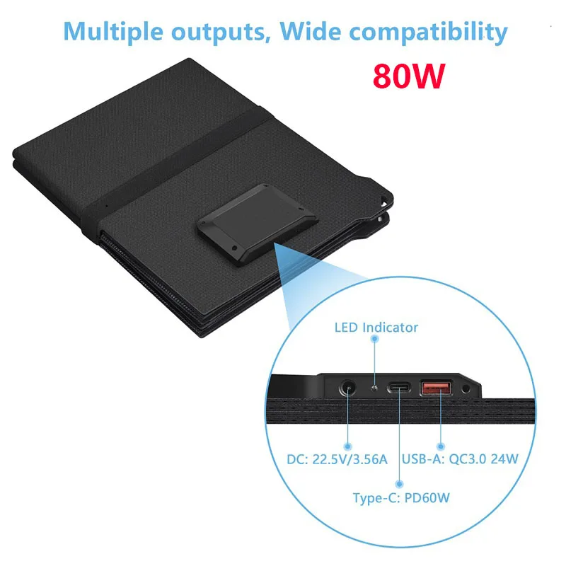 High Efficiency 80W/45W Portable Foldable Solar Charger DC USB-A Type-C Ports Solar Panel for Power Station Phone Camping Hiking view 3