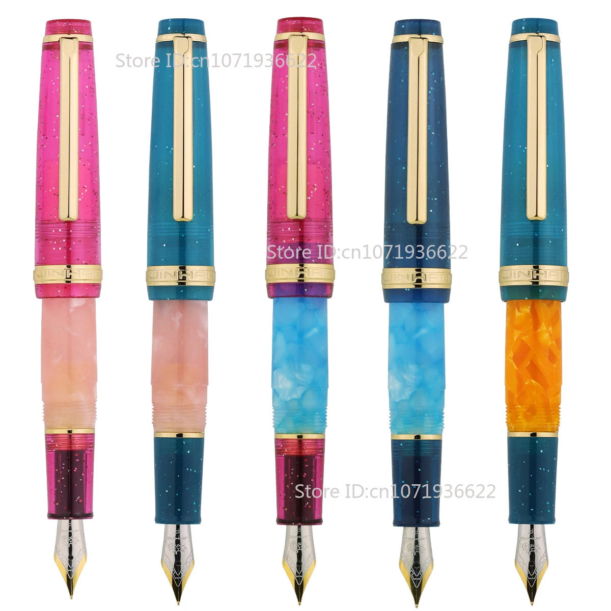 Jinhao 82 MINI Limited Fountain Pen Customized Sakura Peacock Blue Acrylic EF/F/M/Bent Nib Golden Trim and Converter Writing Pen
