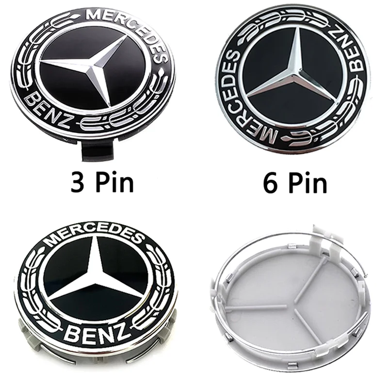 4pcs 75mm New Black 3 6 Pin Iron Buckle For Car Wheel Hub Center Caps Rims Cover Mercedes Benz Emblem Badge Logo Accessories