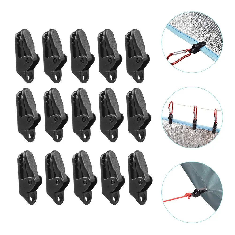 15 Pcs Rope Fixing Bungee Cord Tensioner Clothesline Black Outdoor Tarps Party Clip for Camping Awning Fabric Locking Clips view 4