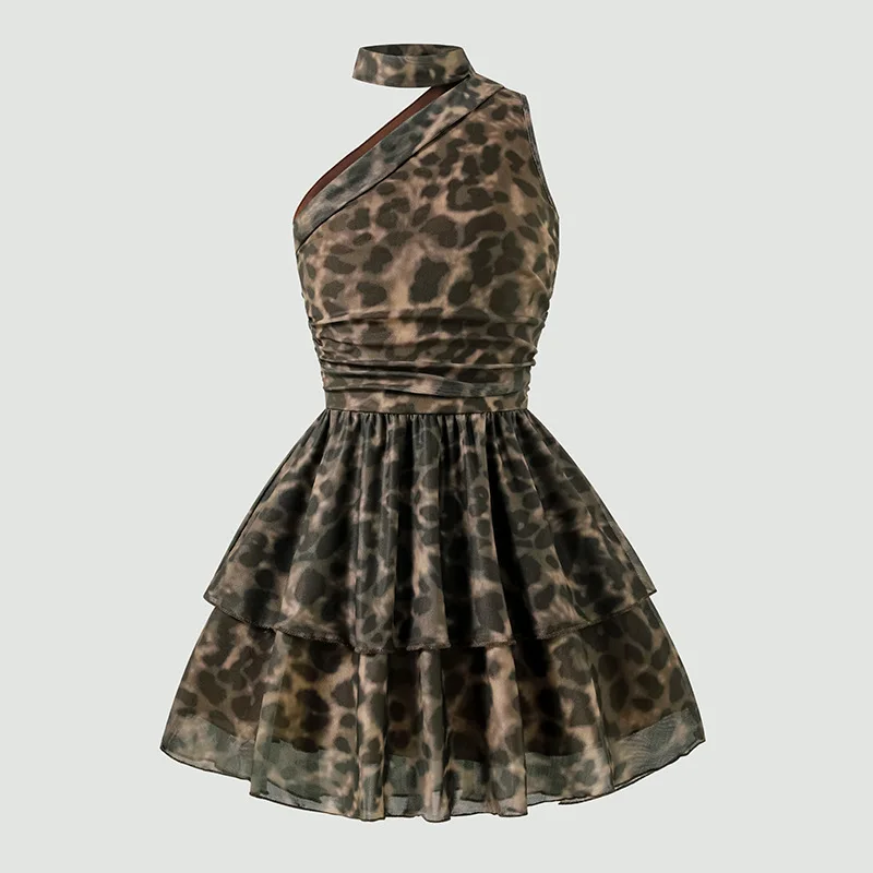 

2026 Spring/Summer New Fashion Children's Clothing Neckline-sleeveless Shoulder-print Slim-waist Elegant Evening Dress