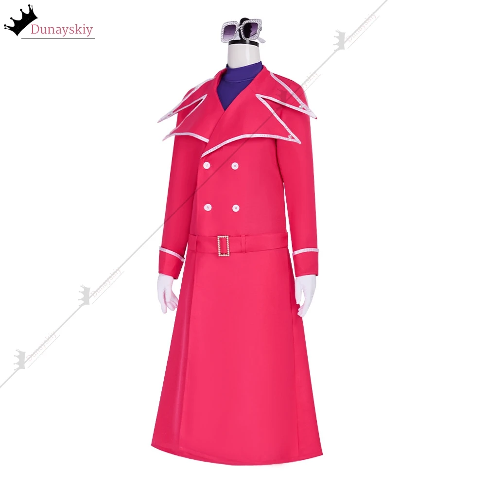 فالنتينا تأثيري حلي الوردي خندق معطف مع الزنانير مزدوجة الصدر طويلة الأكمام فالنتينا لعب الأدوار شعر مستعار أنيمي حفلة البدلة